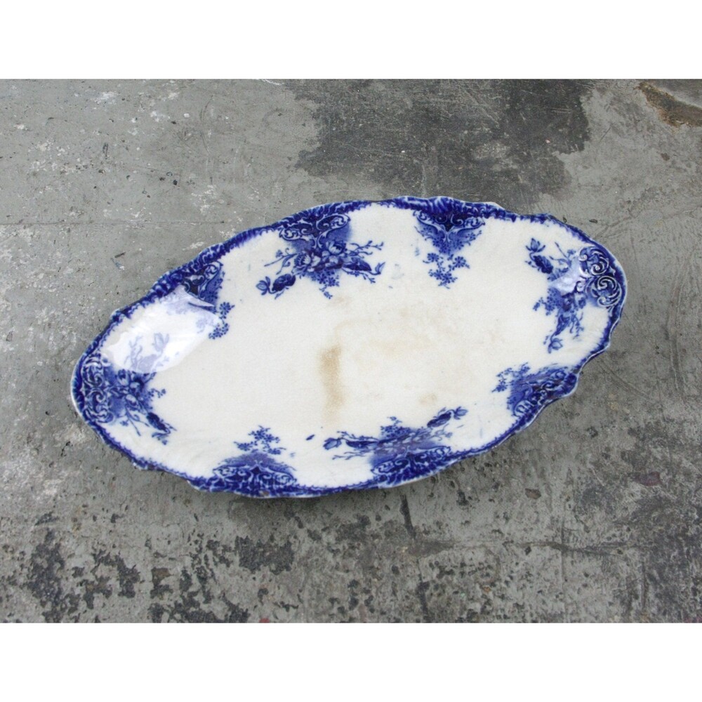 Antique Ironstone Flow Blue Relish Dish or Dresser Tray, stained and crazed - Picture 5 of 5